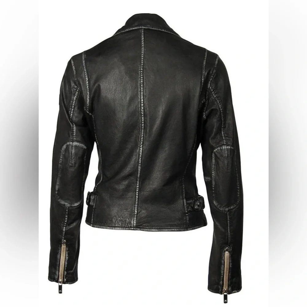 Mauritius Black Leather Biker Jacket - Picture 2 of 10